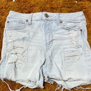 American Eagle Outfitters Light Blue Distressed Denim Shorts